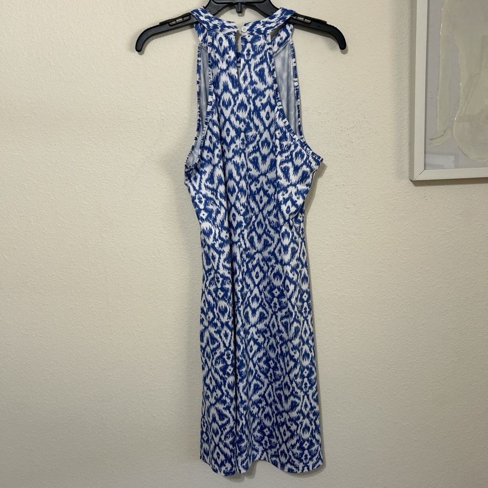 Blue and White Ikat High Neck Halter Midi Dress (Size L) - Picture 4 of 7